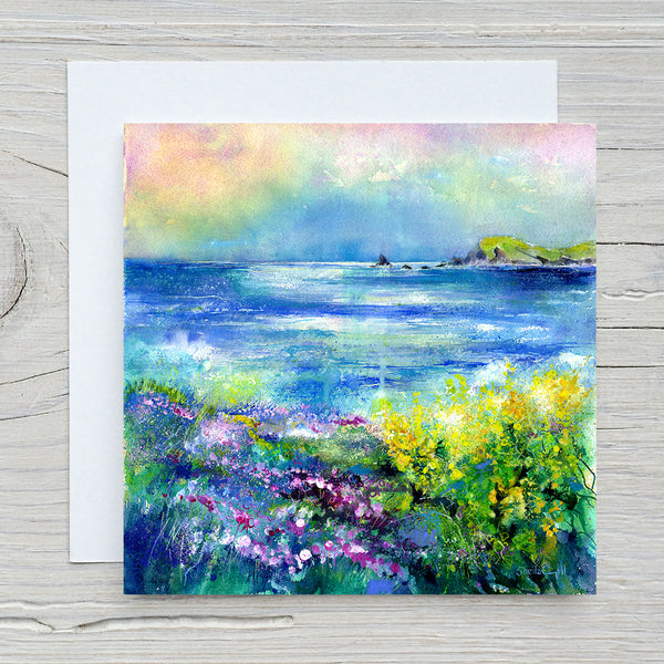 Coastal Flowers Greeting Card Seaside painted image 