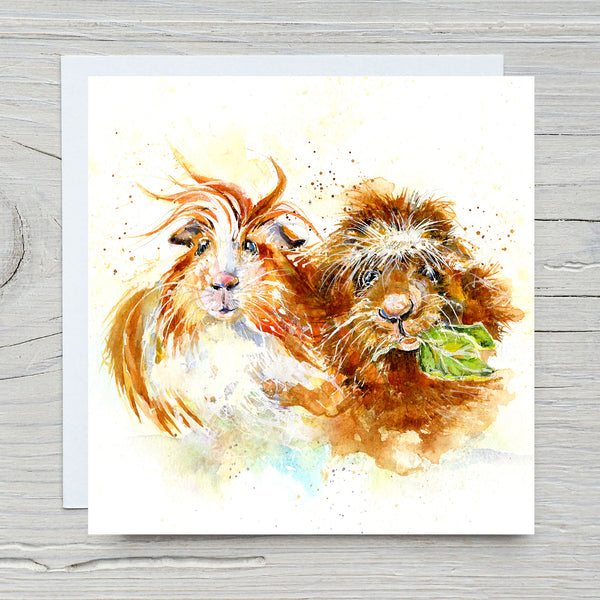 Charming pet Guinea Pig Art Card. With envelope Artist painted watercolour design by sheila gill