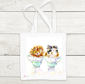 Two Guinea Pigs Printed on a Tote Bag designed by UK artist Sheila Gill