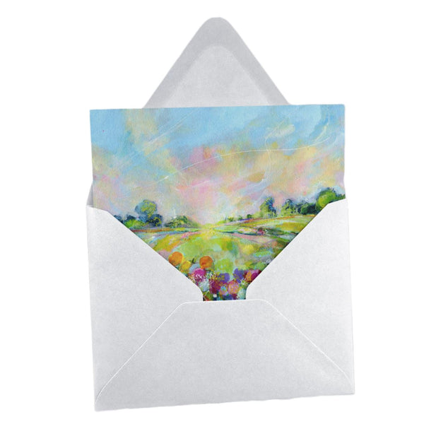 Morning Landscape Derbyshire Greeting Card Contemporary Painting artist Sheila Gill with envelope
