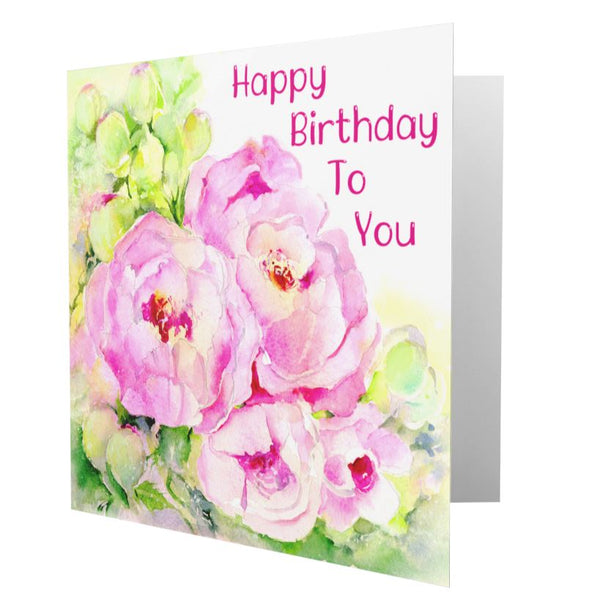 Happy Birthday Pink Peonies Greeting Card designed by artist Sheila Gill