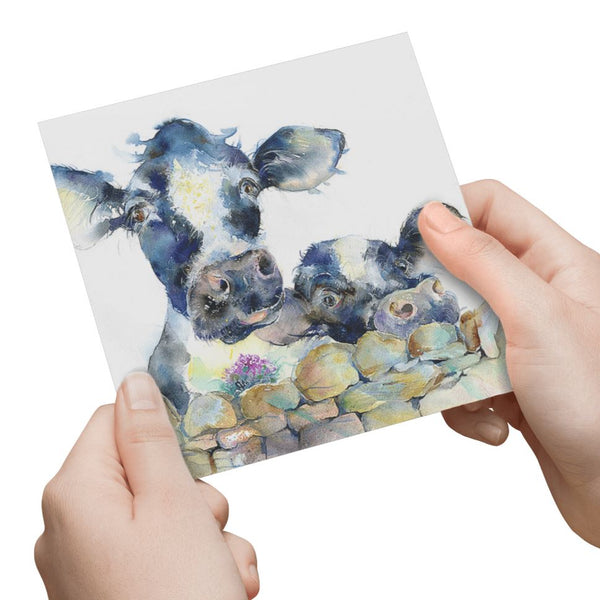 Moo or Two Greeting Card designed by artist Sheila Gill