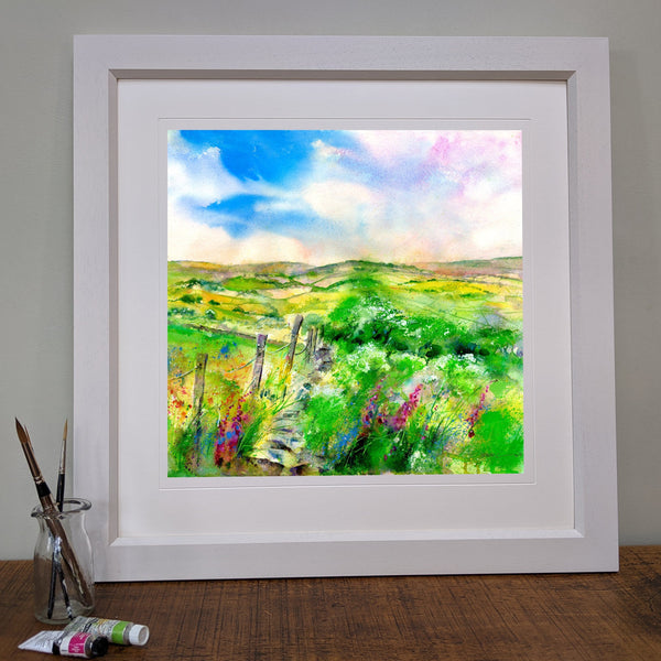 A Perfect Day - Framed modern contemporary Landscape Art Print designed by artist Sheila Gill
