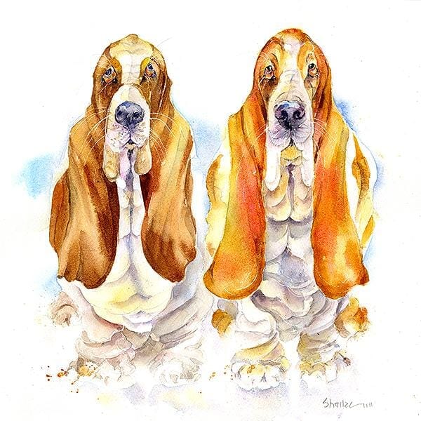 Basset Hounds Dog Art Print designed by artist Sheila Gill
