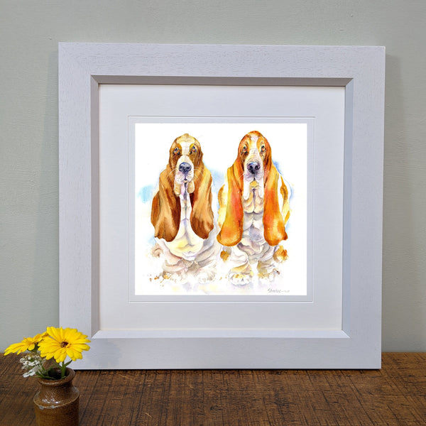 Basset Hounds Dog Art Print designed by artist Sheila Gill