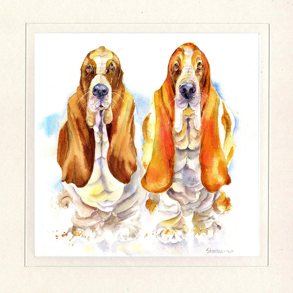 Basset Hounds Dog Art Print designed by artist Sheila Gill