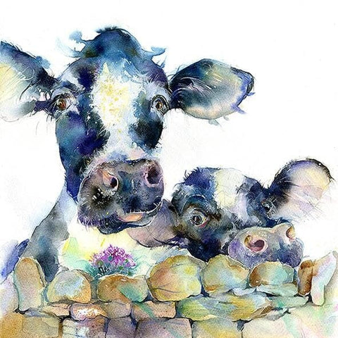 Black and White Cow Fine Art Picture watercolour painted by artist Sheila Gill
