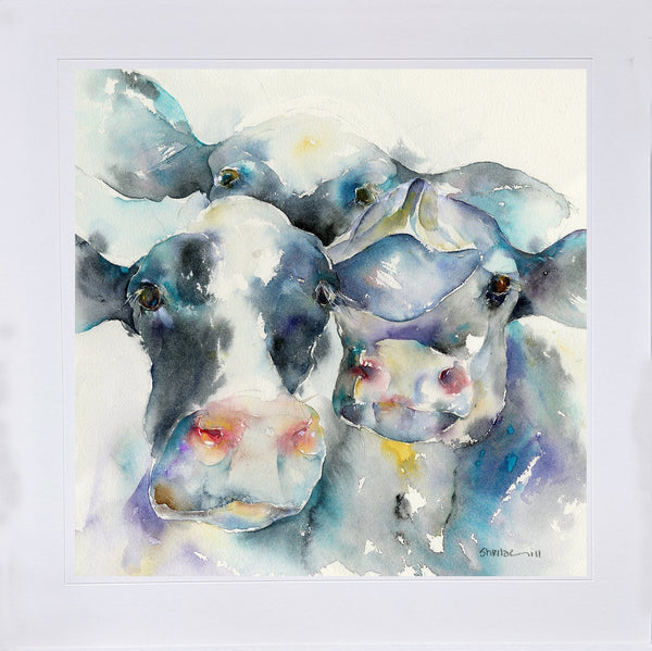 Black and White Cows Art Print designed by artist Sheila Gill