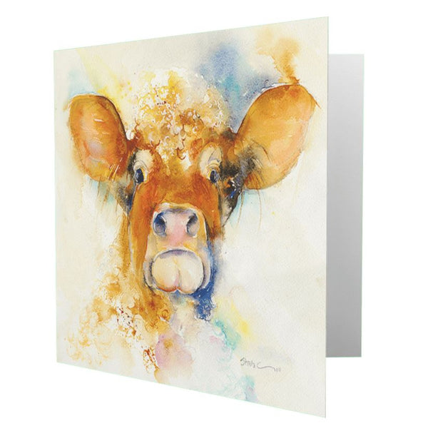 Brown Cow Greeting Card designed by artist Sheila Gill