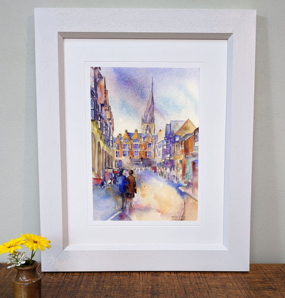 The Crooked Spire, Chesterfield Framed Art Print designed by artist Sheila Gill