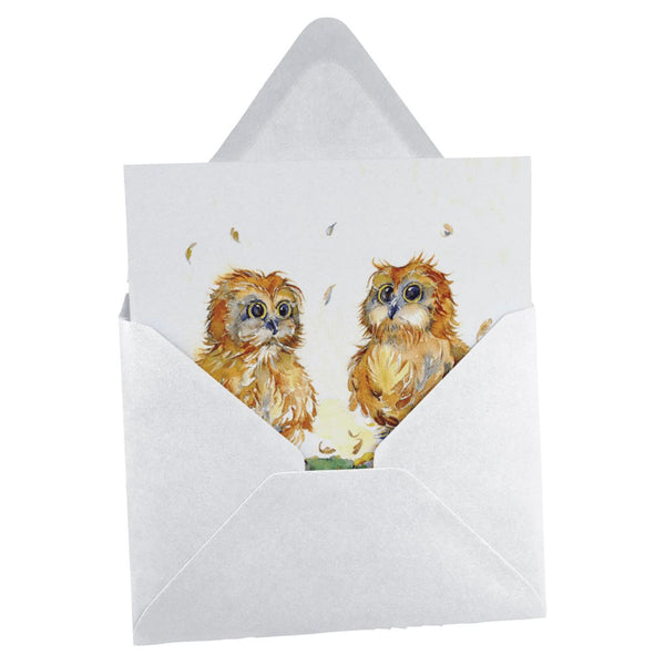Cute Owls Greeting Card designed by artist Sheila Gill