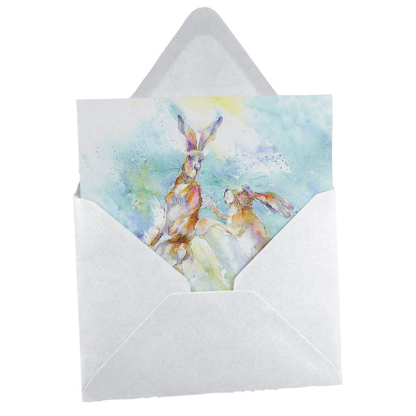 Dancing Hare Greeting Card designed by artist Sheila Gill