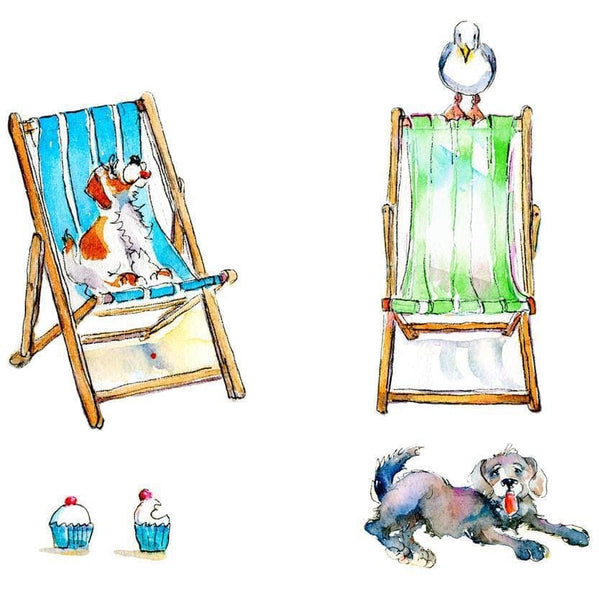 Dogs on Deck Chairs Gift Wrap designed by artist Sheila Gill
