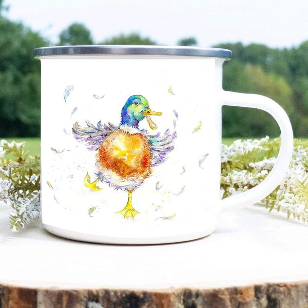 Farmyard Duck Enamel Tin Mug designed by artist Sheila Gill