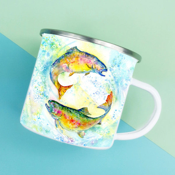 Trout Fish Enamel Tin Mug designed by artist Sheila Gill