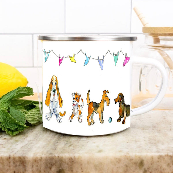Dogs Collection Enamel Mug designed by artist Sheila Gill