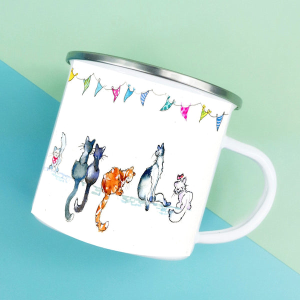Cats Enamel Mug designed by artist Sheila Gill