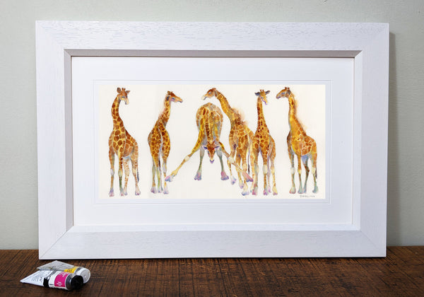 Giraffe Art Framed Print designed by artist Sheila Gill Nursery decoration