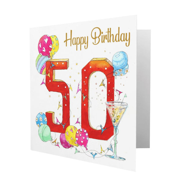 Happy 50th Birthday Card designed by artist Sheila Gill