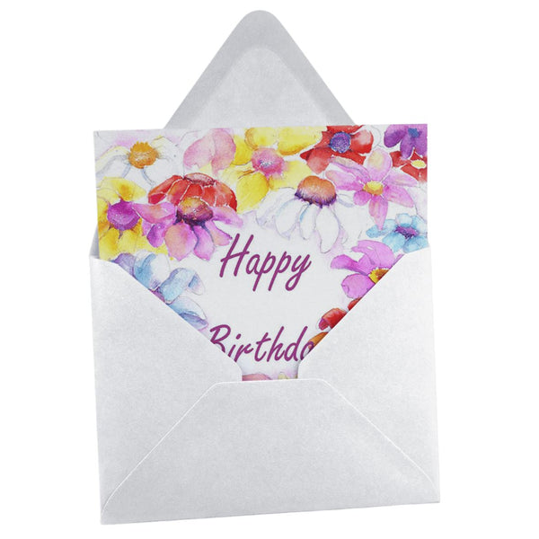 Rainbow of Daisies Happy Birthday Greeting Card, designed by artist Sheila Gill