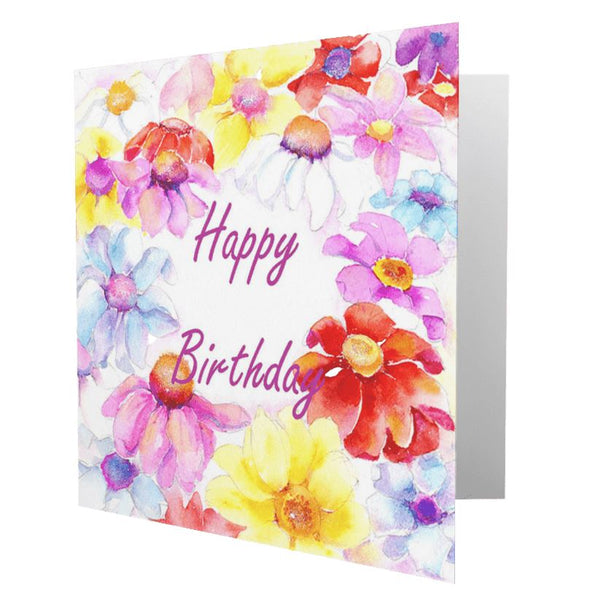 Rainbow of Daisies Happy Birthday Greeting Card, designed by artist Sheila Gill