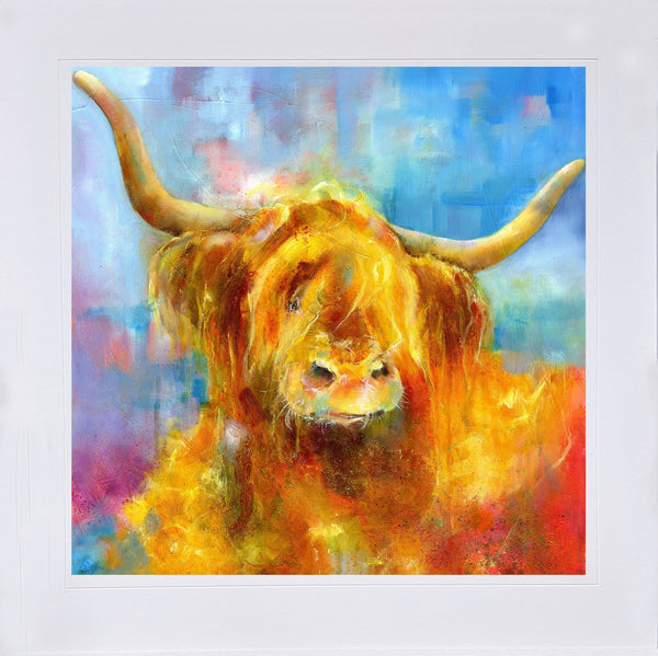 Highland Cow Art Print Wild highland cow fine art designed by artist Sheila Gill
