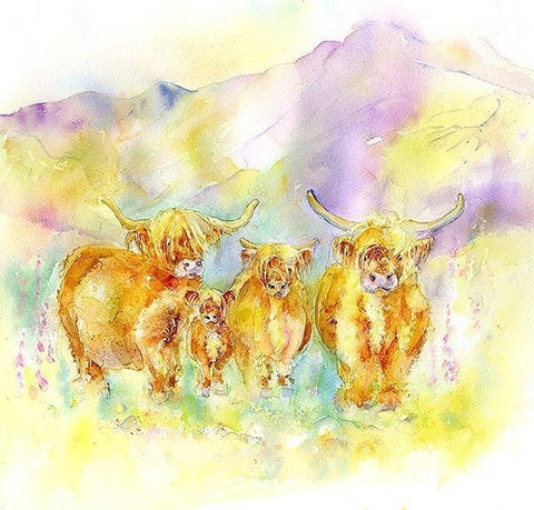 Scottish Highland Cow Art Picture Watercolour painted by artist Sheila Gill

