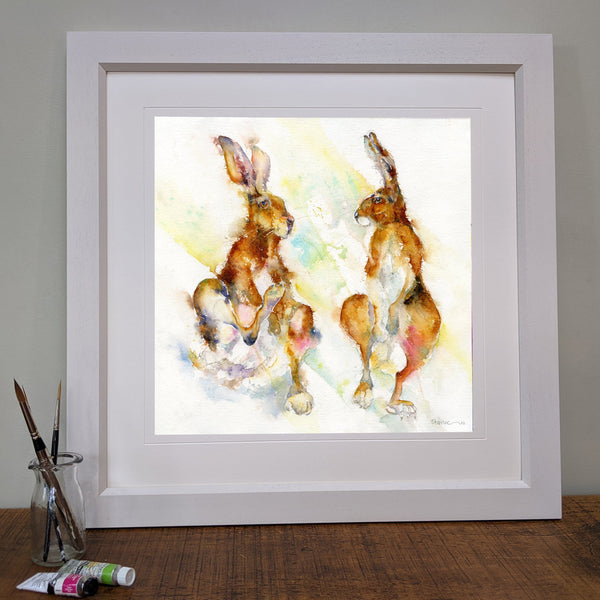 Brown Hares Art Print designed by artist Sheila Gill