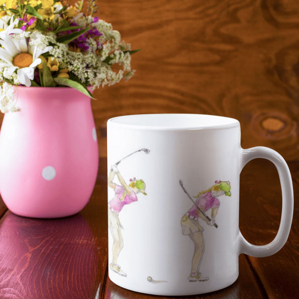 Ladies Golf Ceramic Mug Ladies day Gift designed by artist Sheila Gill