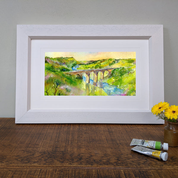 Monsal Dale, Derbyshire - Framed peak district Landscape Art Print designed by artist Sheila Gill