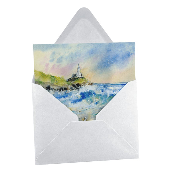 Mumbles Lighthouse Greeting Card designed by artist Sheila Gill