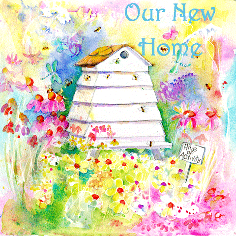 Beehive In a Pretty Cottage Garden Greeting Card, designed by artist Sheila Gill