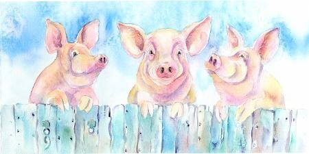 Farmyard pink Pigs Funny Greeting Card Sheila Gill Fine Art