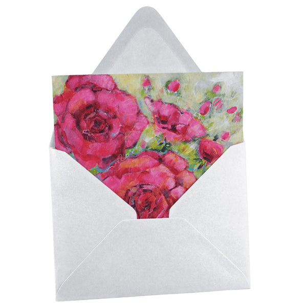 Pink English Rose Greeting Card designed by artist Sheila Gill