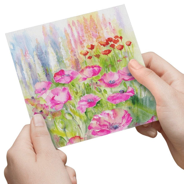 Pink Poppies Greeting Card designed by artist Sheila Gill