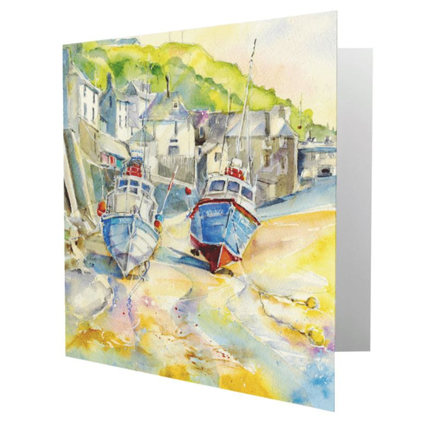 Port Isaac Fishing Boats Greeting Card designed by artist Sheila Gill