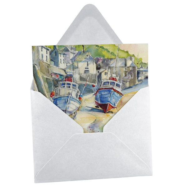 Port Isaac Fishing Boats Greeting Card designed by artist Sheila Gill