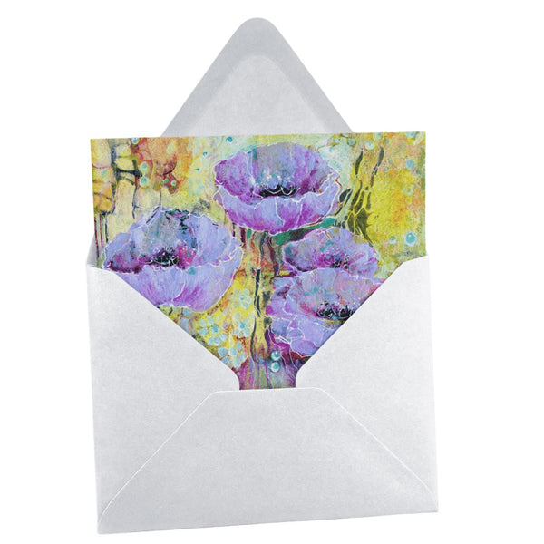 Purple Poppy Greeting Card designed by artist Sheila Gill with envelope