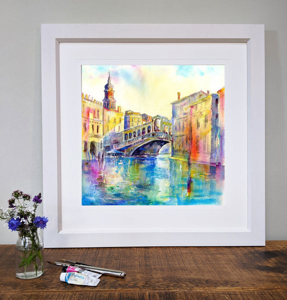 Rialto Bridge, Venice Art Print Framed Wall art designed by artist Sheila Gill