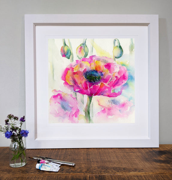 Pink Poppy Floral Art Print Contemporary wall picture designed by artist Sheila Gill