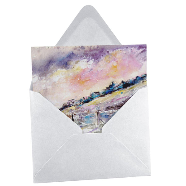 Snowy Curbar Edge Derbyshire Greeting Card designed by artist Sheila Gill