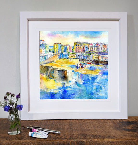 Tenby Art Picture framed wales coastal village designed by artist Sheila Gill