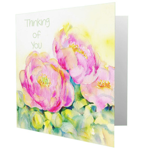 Thinking of You Pink Peonies Greeting Card, designed by artist Sheila Gill