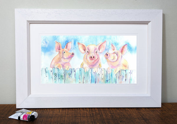 Three Little Pigs Art Picture Framed Nursery childrens room decor designed by artist Sheila Gill