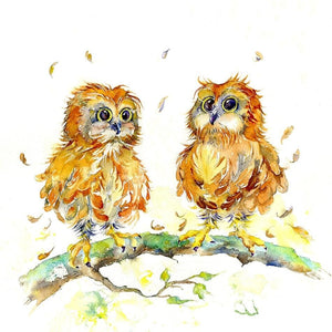 Two brown Owls Art Picture Watercolour designed by artist Sheila Gill
