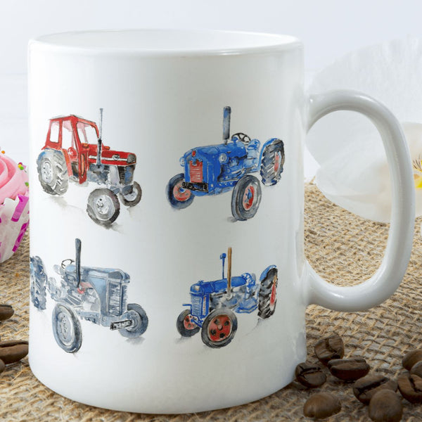 Vintage Tractors Ceramic Mug designed by artist Sheila Gill
