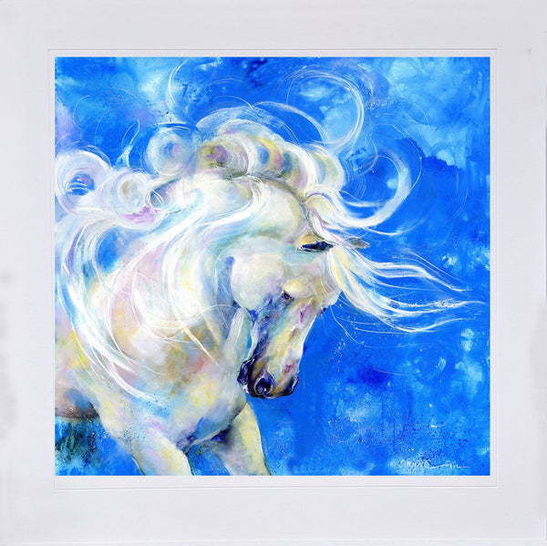 White Stallion Art Print designed by artist Sheila Gill