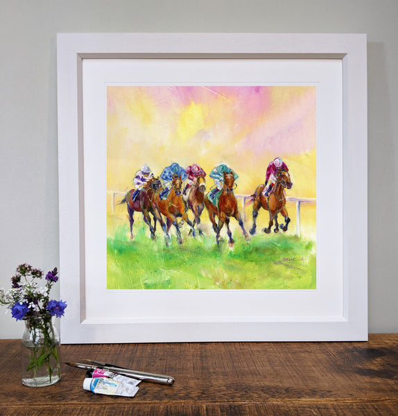 Horse Racing Art Print designed by artist Sheila Gill
