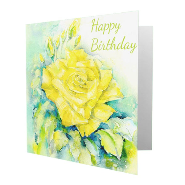 Yellow Rose Birthday Card designed by artist Sheila Gill