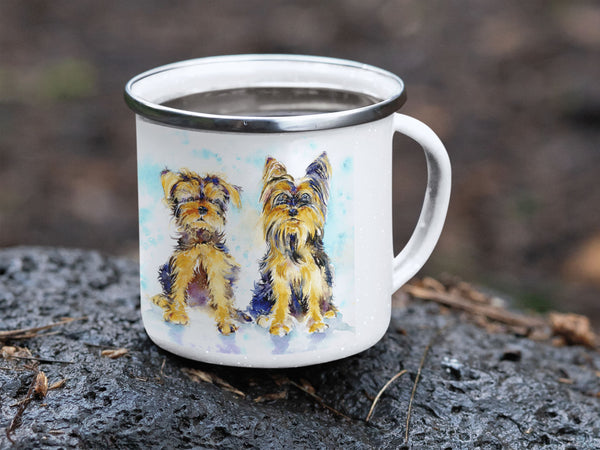 Yorkshire Terrier Dogs Enamel Tin Mug Watercolour painted designed by artist Sheila Gill